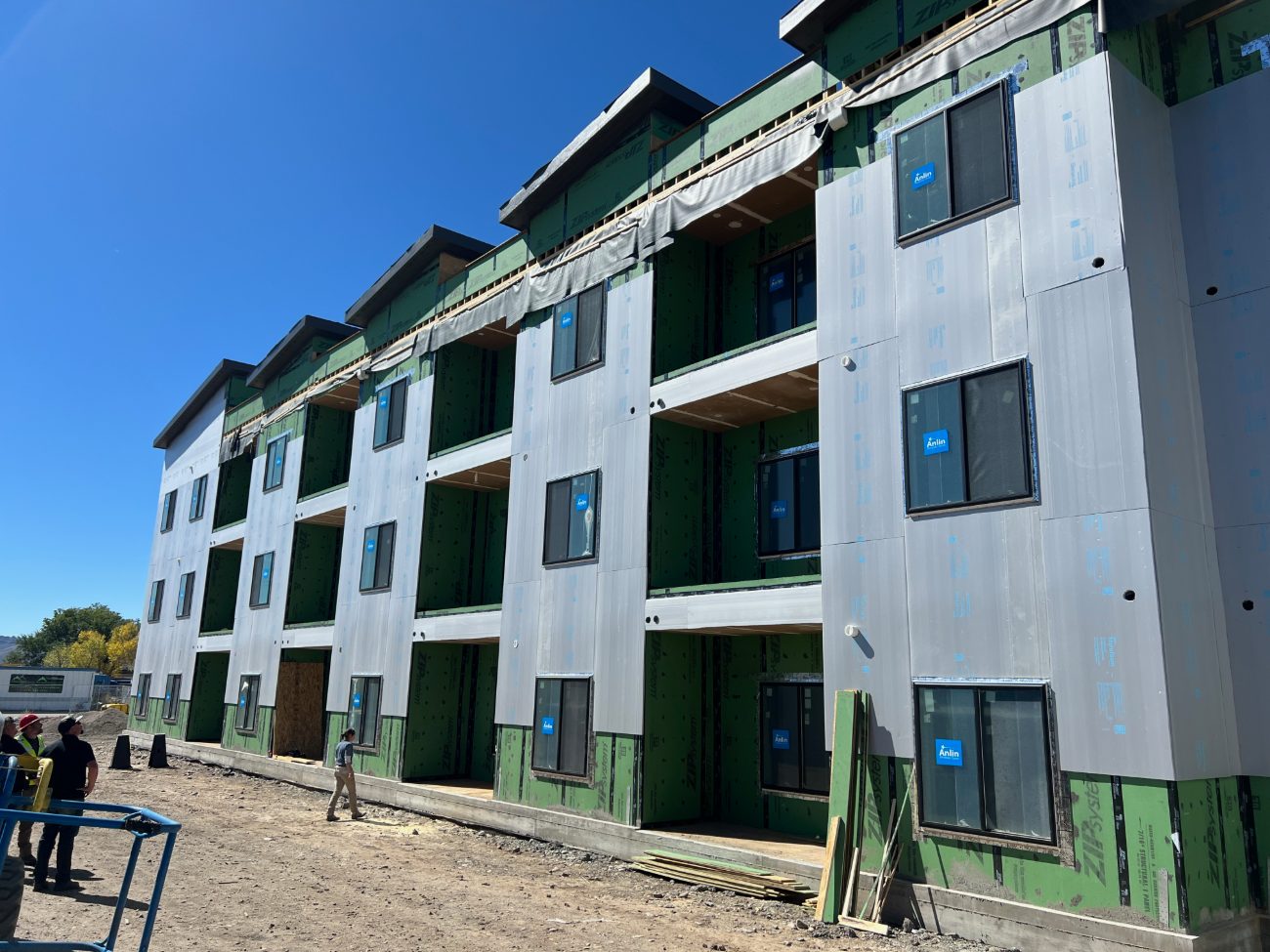 Three-story modular multifamily building under construction